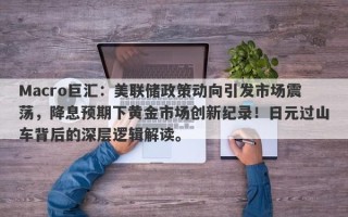 Macro巨汇：美联储政策动向引发市场震荡，降息预期下黄金市场创新纪录！日元过山车背后的深层逻辑解读。