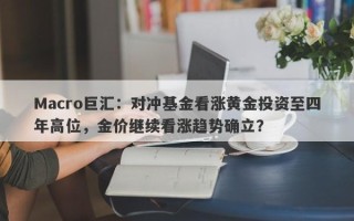 Macro巨汇：对冲基金看涨黄金投资至四年高位，金价继续看涨趋势确立？