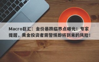 Macro巨汇：金价暴跌临界点曝光！专家提醒，黄金投资者需警惕即将到来的风险！