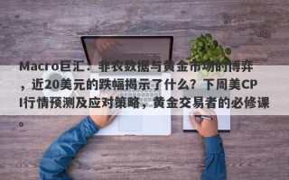 Macro巨汇：非农数据与黄金市场的博弈，近20美元的跌幅揭示了什么？下周美CPI行情预测及应对策略，黄金交易者的必修课。