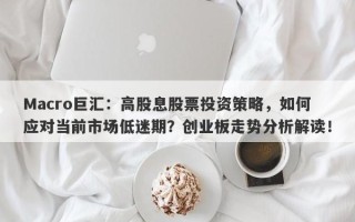 Macro巨汇：高股息股票投资策略，如何应对当前市场低迷期？创业板走势分析解读！