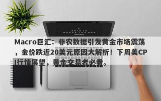 Macro巨汇：非农数据引发黄金市场震荡，金价跌近20美元原因大解析！下周美CPI行情展望，黄金交易者必看。