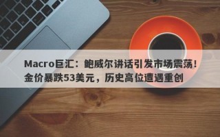 Macro巨汇：鲍威尔讲话引发市场震荡！金价暴跌53美元，历史高位遭遇重创